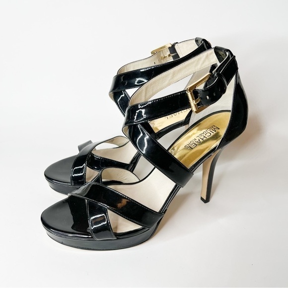 Michael Michael Kors Black Patent Leather Cross Strap Heels size 9 - Picture 1 of 10